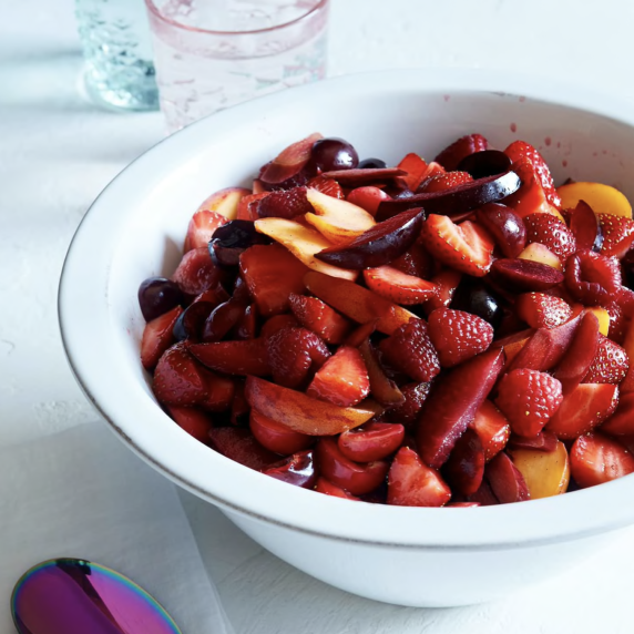 A Rosy Fruit Salad with Lemon-Vanilla Bean Syrup