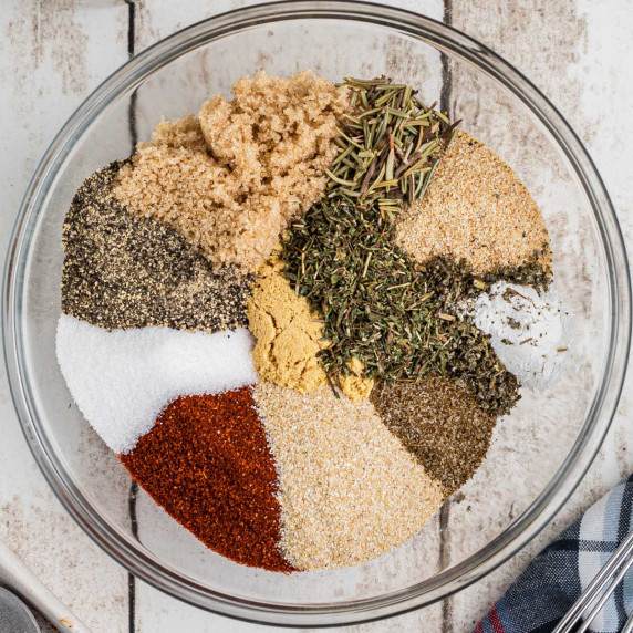A bowl full of seasonings, that makes a smoked turkey rub recipe.