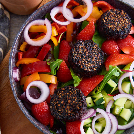 Black Pudding Salad with Strawberries and Almond Strawberry Vinaigrette
