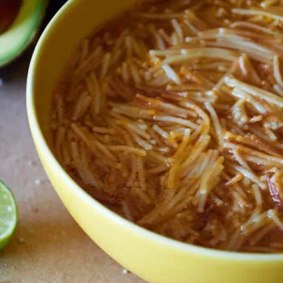 Homemade sopa de fideo (noodle soup)  in a bowl