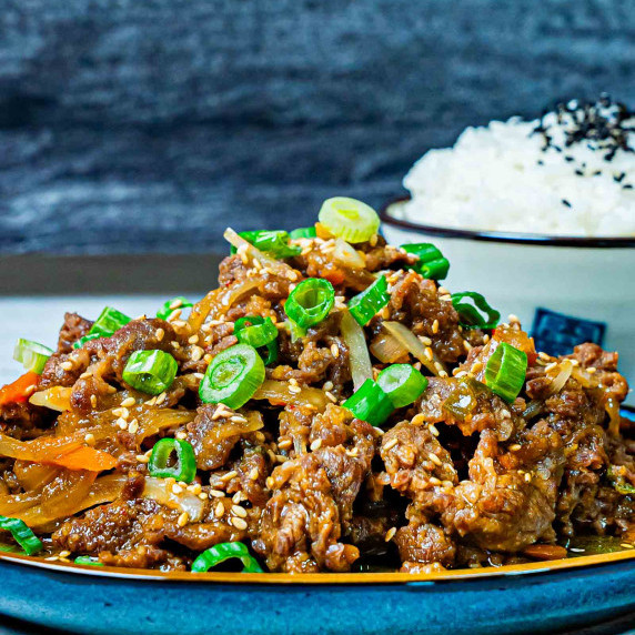 Korean Bulgogi on plate with rice