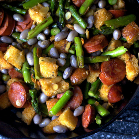 Asparagus with Chorizo and Croutons