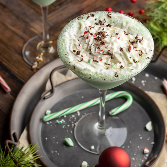 Baileys mint martini on a tray.