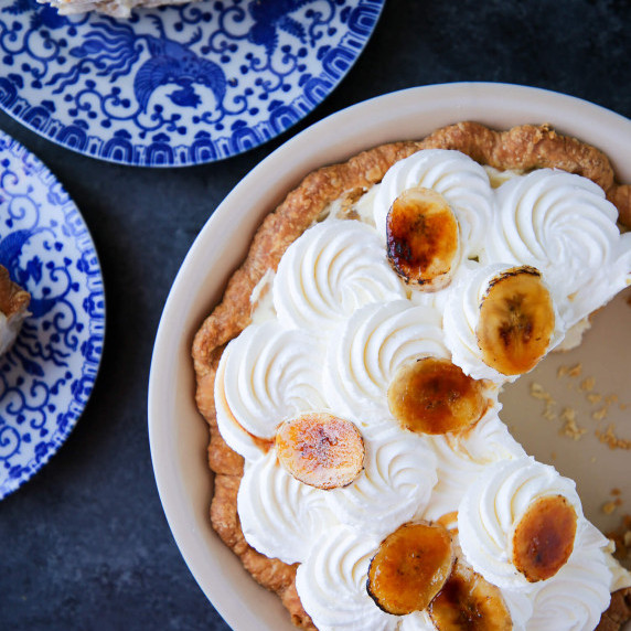 Banana Cream Pie sliced tablescape