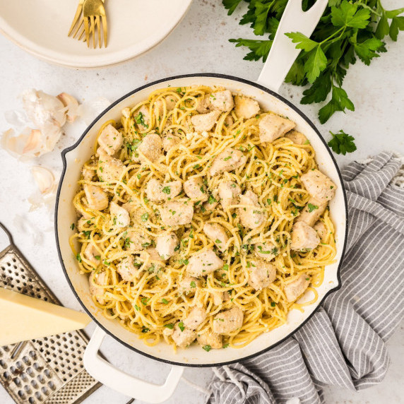 Chicken Scampi in large pan.
