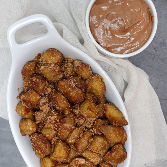 Homemade cinnamon sugar churro bites with nutella marshmallow dip