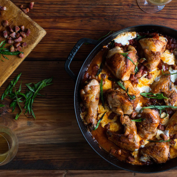 Skillet Chicken with Tomatoes, Pancetta and Mozzarella