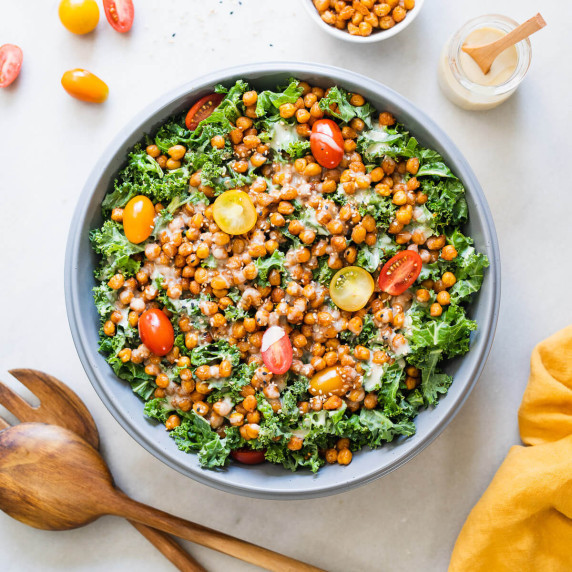 Crispy Chickpea and Kale Salad with Tahini Dressing