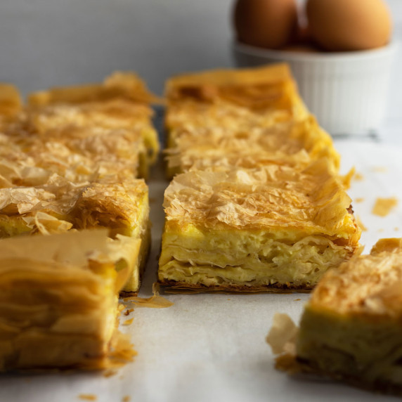 Gibanica serbian cheese pie pieces