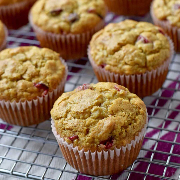 gluten free cranberry muffins on wire rack.