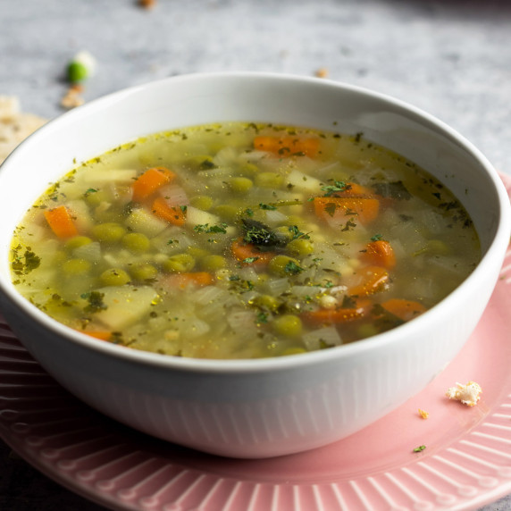Green peas soup in a bowl