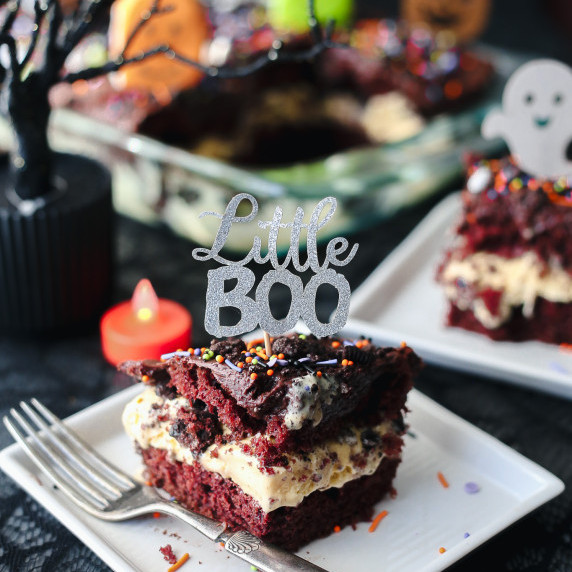 slice of halloween ice cream cake on a plate
