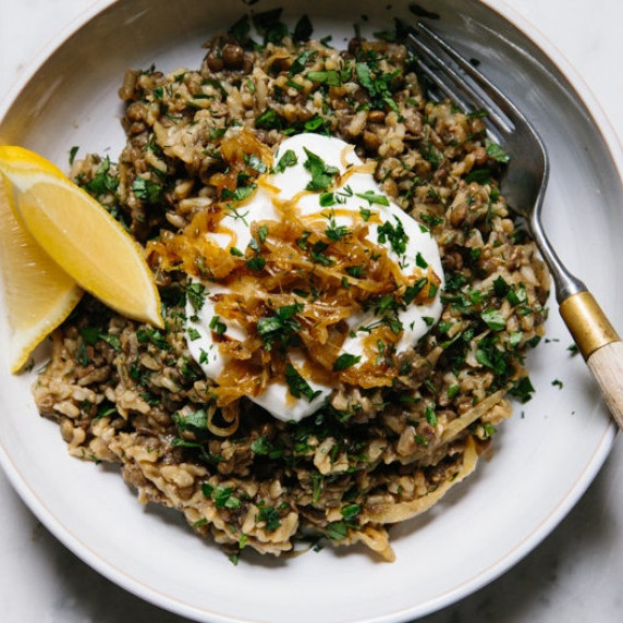 Brown Rice Mujadarra with Mixed Herbs