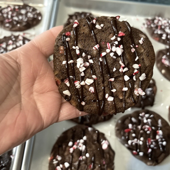 dark chocolate cookies with crushed peppermint pieces