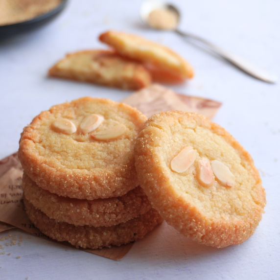 Egg free Marzipan Butter cookies with sugary edges 