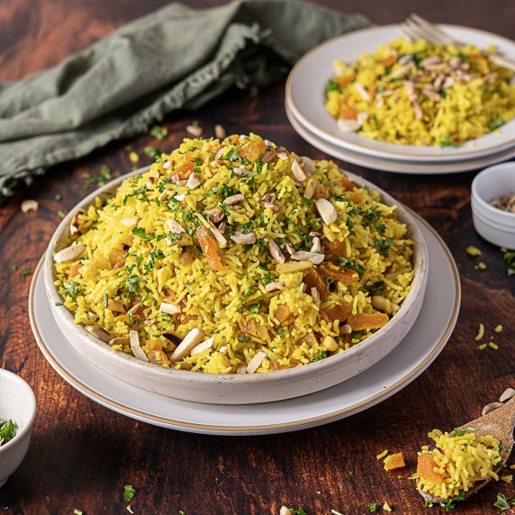 2 plates of Moroccan rice pilaf.