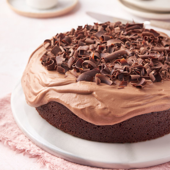 chocolate nutella cake on a marble serving board