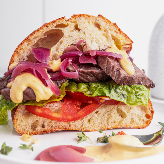 steak sandwich close up