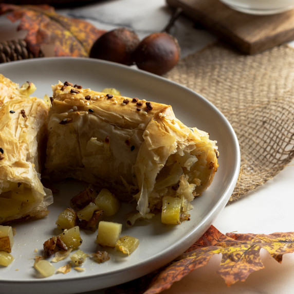 Phyllo potato pie in small plate