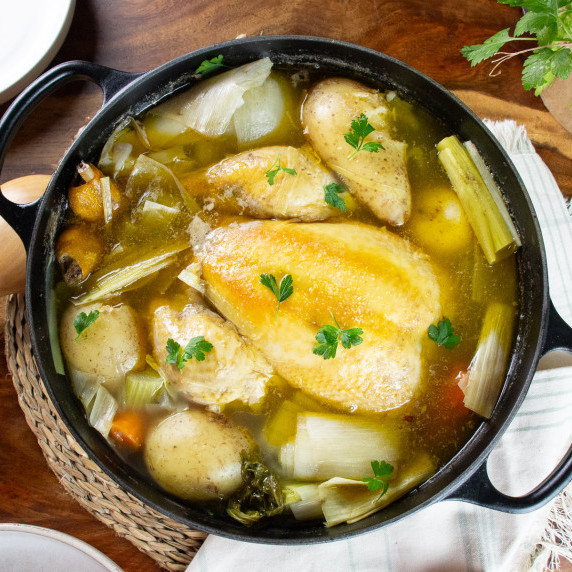 poule au pot in Dutch oven