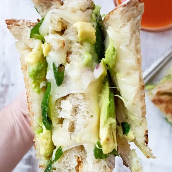 center of avocado grilled cheese sandwich