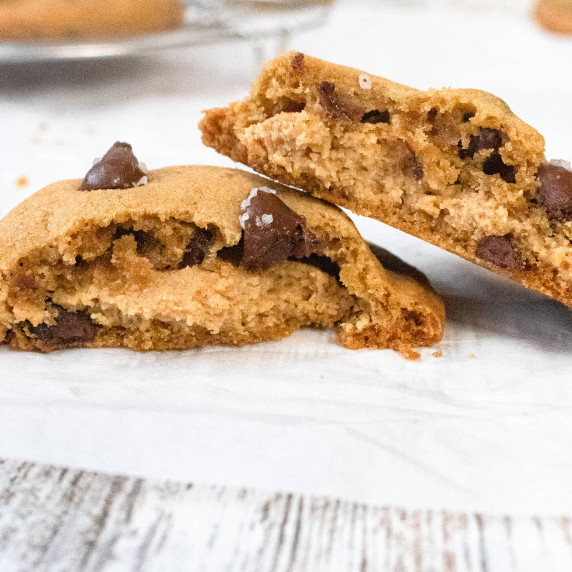 peanut butter chocolate chip cookies stacked 