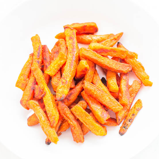 Sweet potato fries in a white bowl