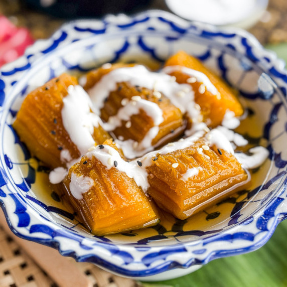 Close-up of Thai pumpkin in syrup.