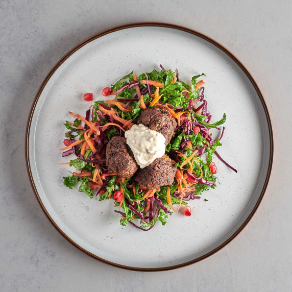 Black bean falafels and winter salad with tartare sauce