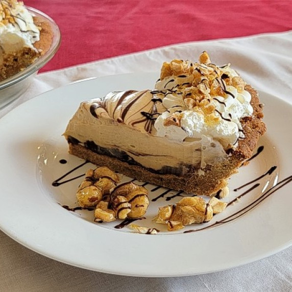 peanut butter mousse pie slice and recipe