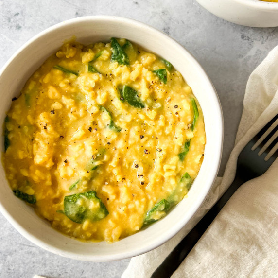 Vegan Instant Pot kitchari in a bowl.
