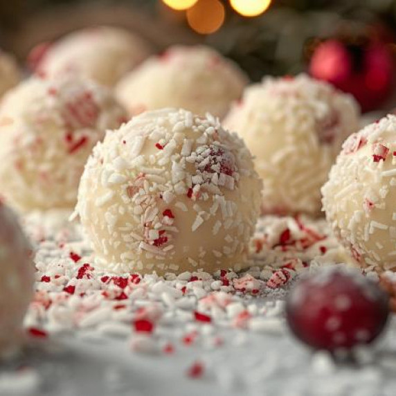Christmas dessert balls, cranberry snow balls covered in coconut & white chocolate
