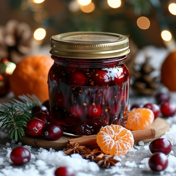 Jar of Christmas Chutney with Clementines and Dates for the Holidays